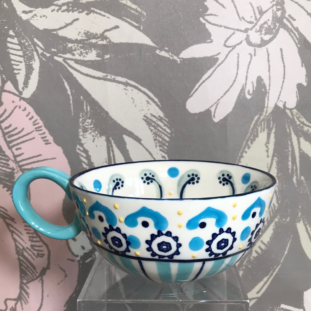 Anthropologie Mug Agean Turquoise Mug Cup Textured Yellow Dots Detail